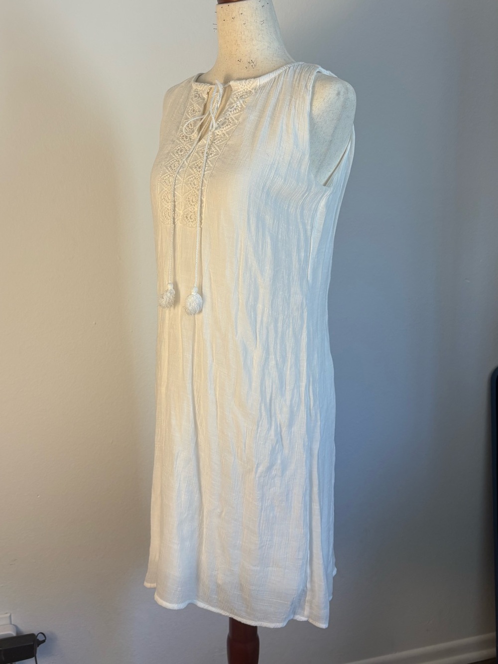 White boho embroidered mini dress